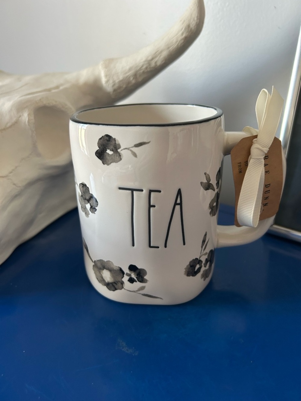 Rae Dunn Black and White Flower Floral Tea Mug